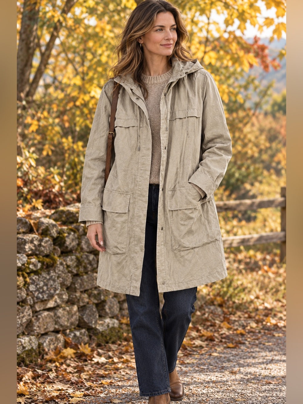 Eileen Fisher Organic Cotton Blend Hooded Jacket Coat Beige S Small